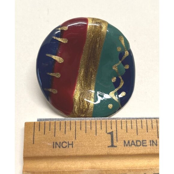 Retro 80s Earrings Vintage Swirl Paint Style Abstract Round Earth Tones - Picture 2 of 7